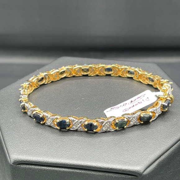 Natural Midnight Sapphire Diamond 18K Vermeil Sterling Silver Bracelet - Picture 2 of 3
